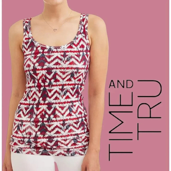 Time and Tru Women's Plus Size Rib Tank Top Shirt Ikat Red/White Print - xxxl​ - Picture 7 of 7